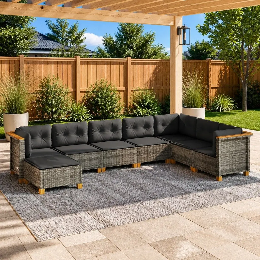 Garden Sofa Set PE Rattan 8 Piece Grey Cushions Outdoor Furniture