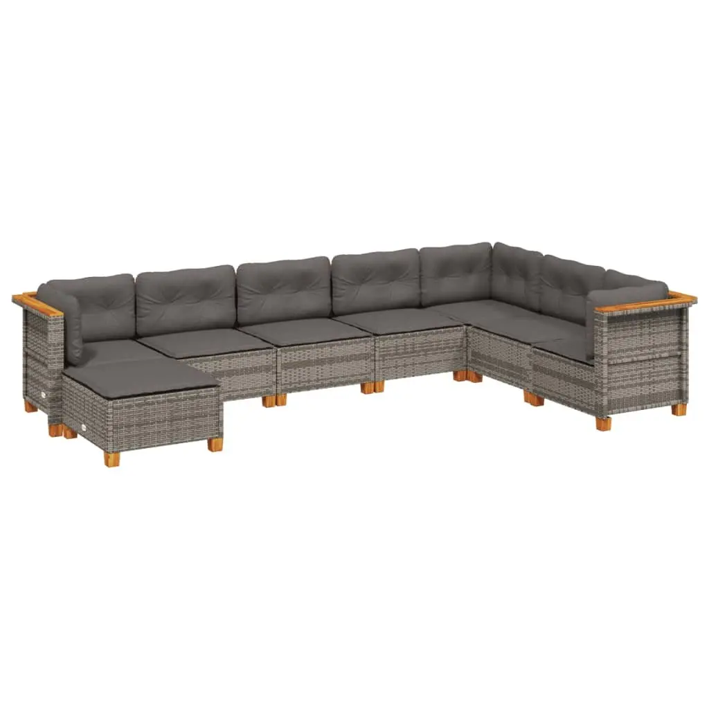Garden Sofa Set PE Rattan 8 Piece Grey Cushions Outdoor Furniture
