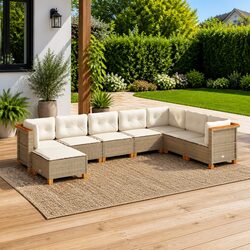 Beige 8-Piece Outdoor Sofa Set with Cushions