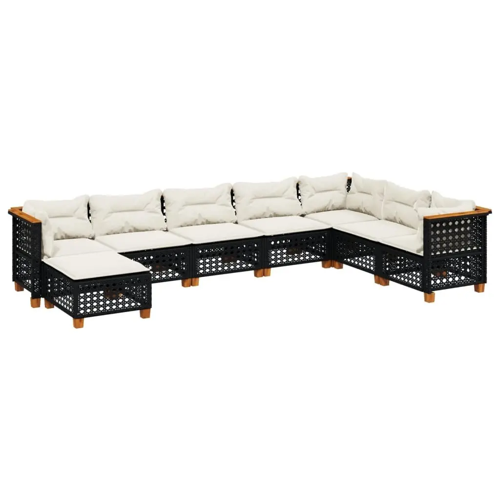 Garden Sofa Set PE Rattan 8 Piece Outdoor Furniture Black Patio Seating with Cushions