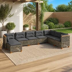 8-Piece Modular Garden Sofa Set with Grey Cushions
