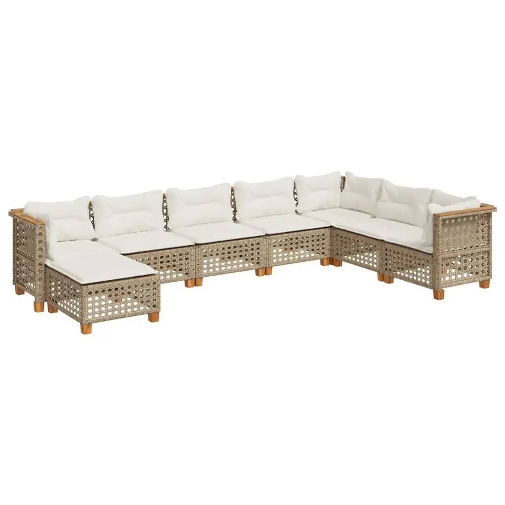 Garden Sofa Set PE Rattan 8 Piece Modular Beige Cushions