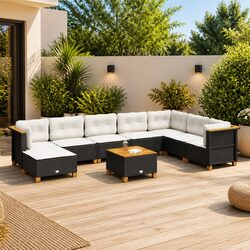9 Piece Outdoor Garden Sofa Set with Cushions Black
