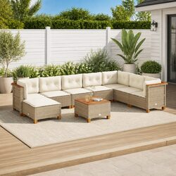 Beige Poly Rattan 9 Piece Garden Sofa Set for Outdoor Use