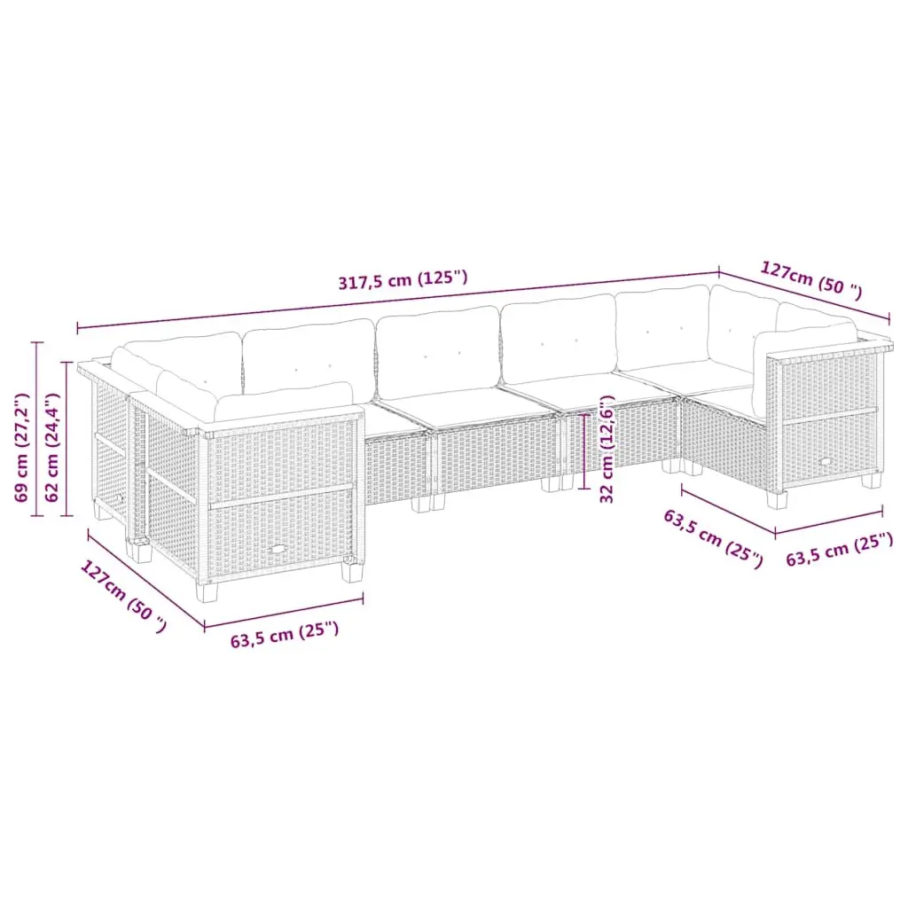 Garden Sofa Set PE Rattan 7 Piece Modular Sectional Black with Cushions