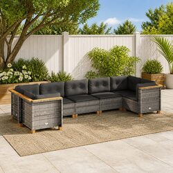7-Piece Grey Garden Sofa Set with Cushions