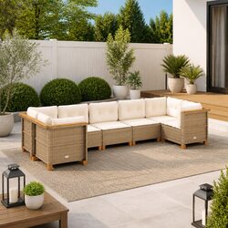 Beige Modular 7 Piece Garden Sofa Set for Outdoor Comfort