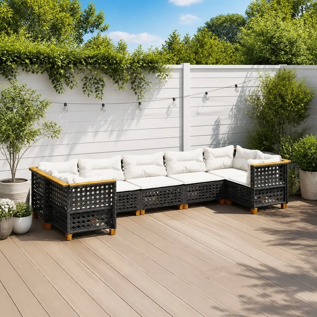 Garden Sofa Set PE Rattan 7 Piece Outdoor Furniture Black with Cushions
