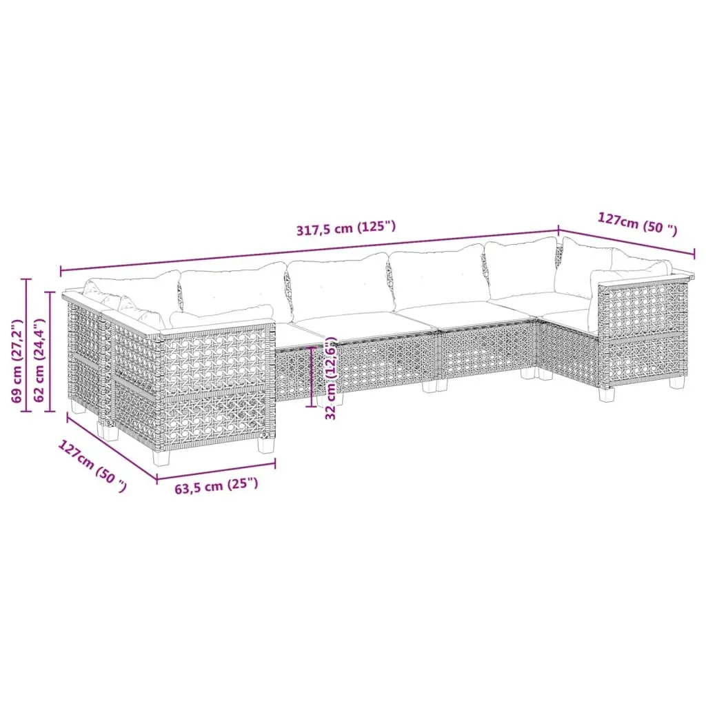 7 Piece Grey Rattan Garden Sofa Set