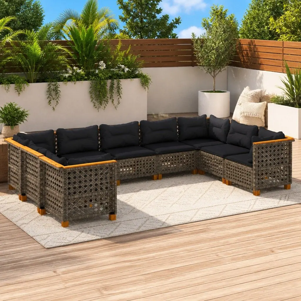9-Piece Grey Poly Rattan Garden Sofa Set for Outdoor Spaces