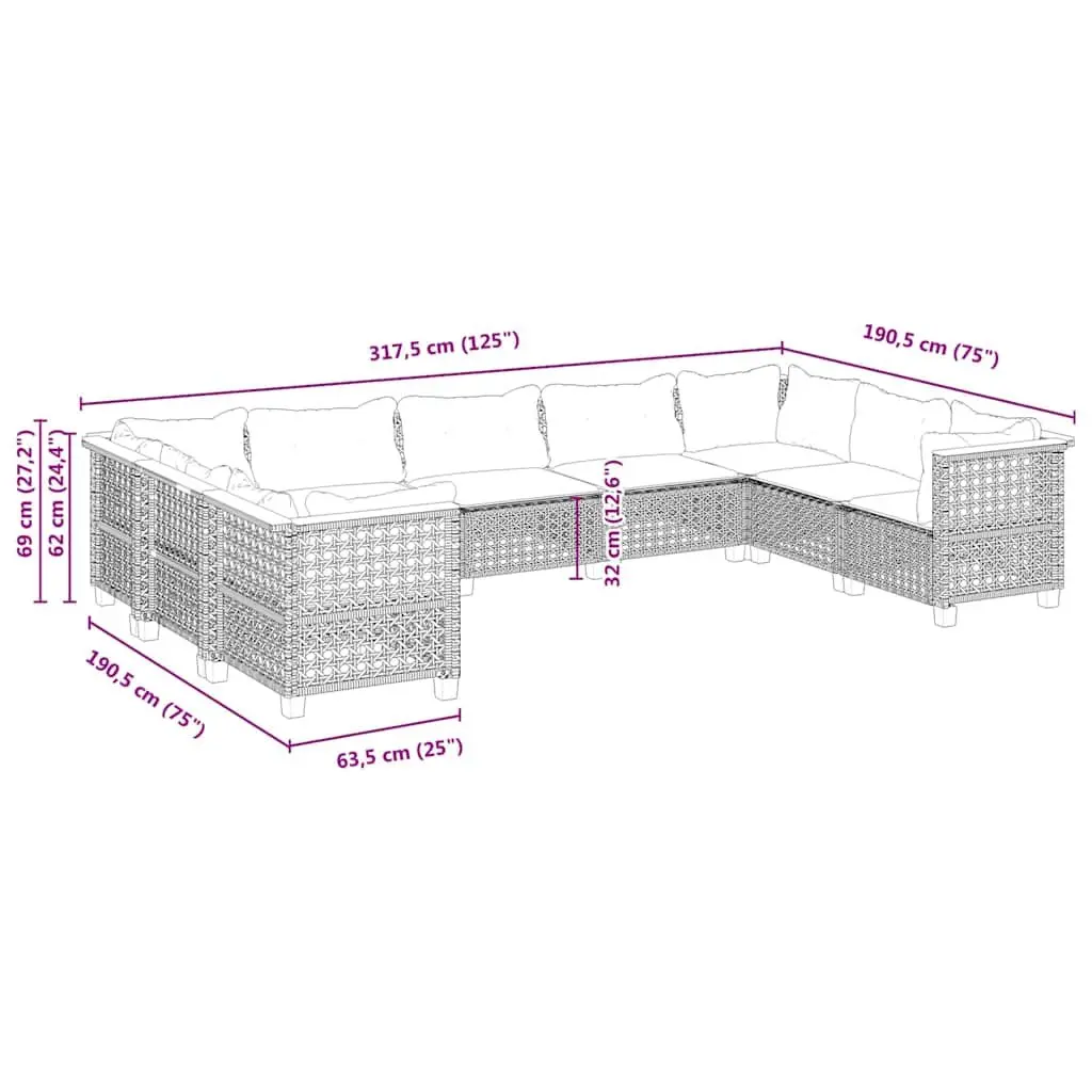 9 Piece Modular Outdoor Garden Sofa Set in Beige