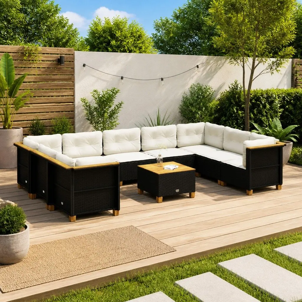 10 Piece Garden Sofa Set with Durable Poly Rattan