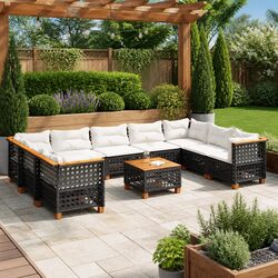Durable 10 Piece Black Poly Rattan Garden Sofa Set