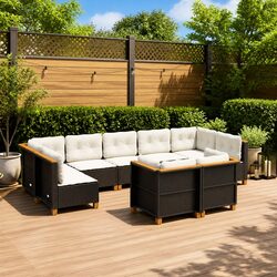Durable 9-Piece Black Rattan Garden Sofa Set