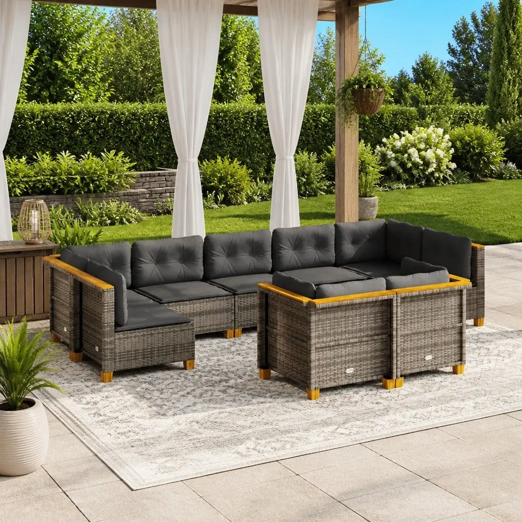 Garden Sofa Set PE Poly Rattan 9 Piece Outdoor Furniture Grey with Cushions