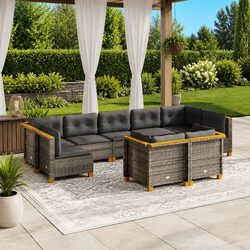 Grey Poly Rattan 9 Piece Garden Sofa Set with Cushions