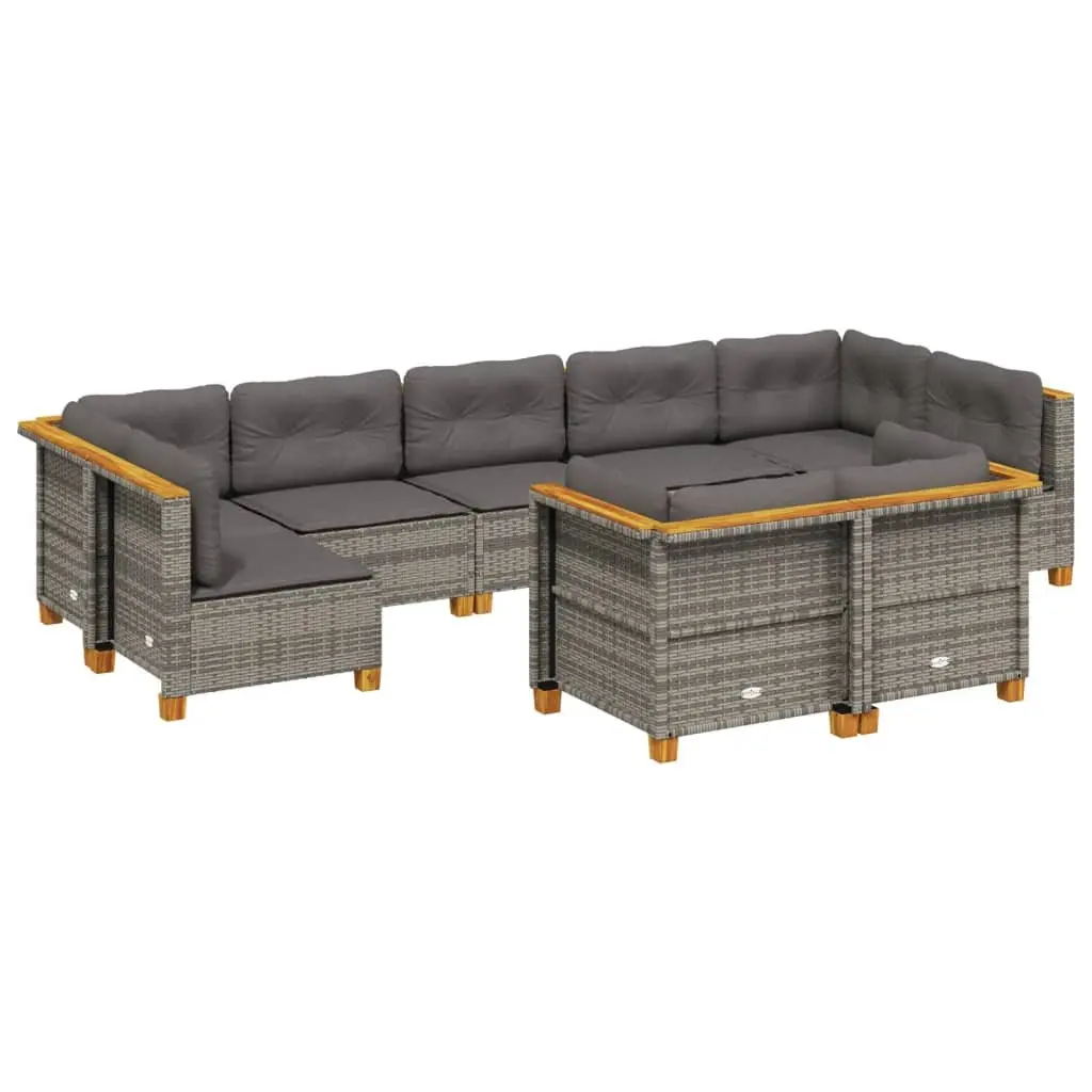 Garden Sofa Set PE Poly Rattan 9 Piece Outdoor Furniture Grey with Cushions