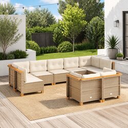 Beige 9 Piece Poly Rattan Outdoor Sofa Set with Cushions