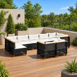 9-Piece Outdoor Garden Sofa Set with Cushions - Black