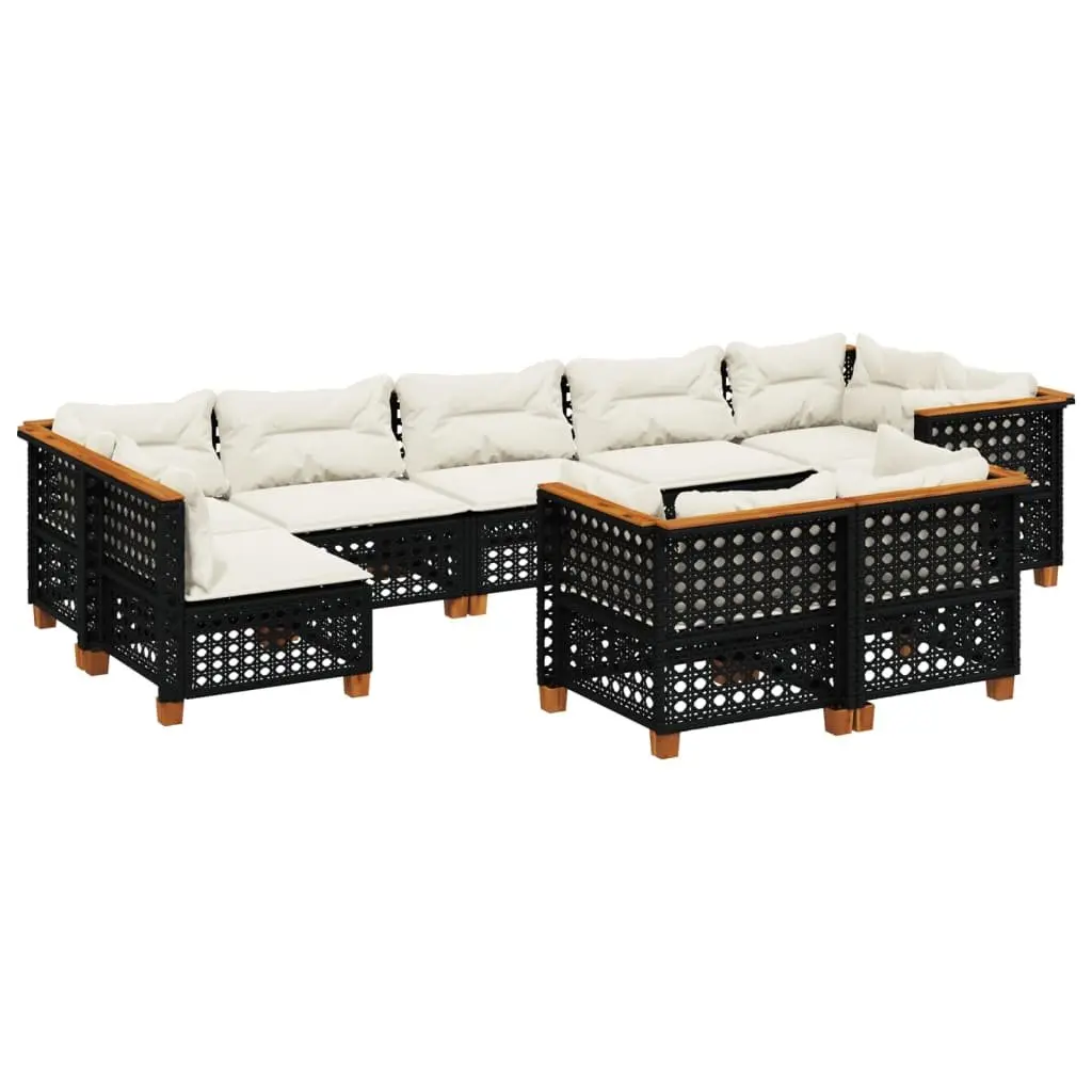 9 Piece Outdoor Garden Sofa Set PE Rattan with Cushions Black