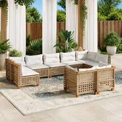 Beige 9-Piece Modular Garden Sofa Set with Cushions