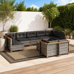 Durable 10-Piece Garden Sofa Set with Grey Poly Rattan