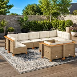 Beige Poly Rattan Garden Sofa Set 10-Piece Patio Lounge