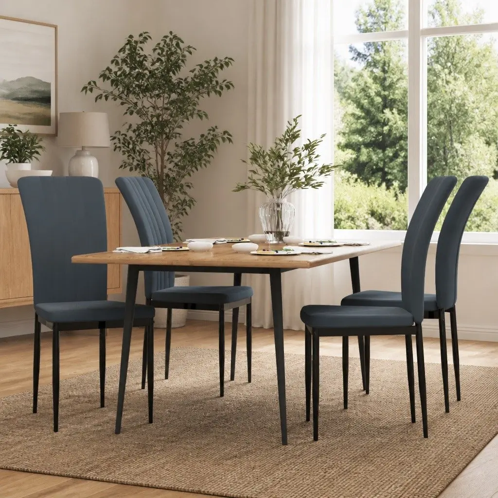 Set of 4 Grey Velvet Dining Chairs with Sturdy Iron Frame