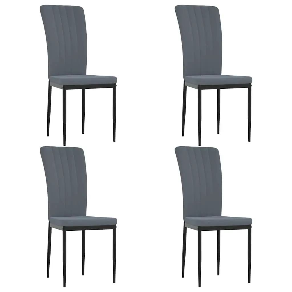 Set of 4 Grey Velvet Dining Chairs with Sturdy Iron Frame