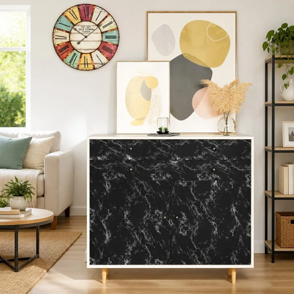 Self-Adhesive Black Stone Furniture Film 500x90 cm
