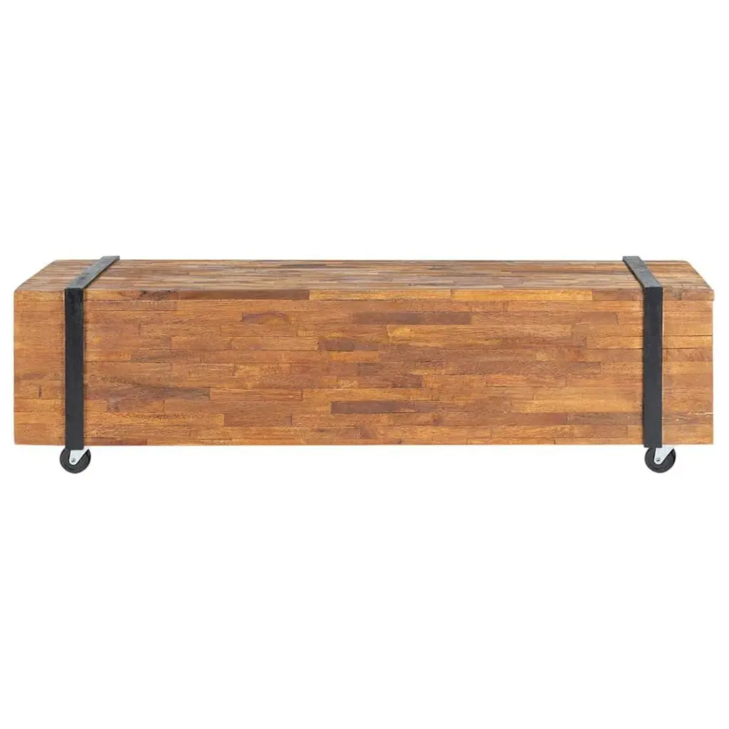 Solid Teak Wood TV Stand 110x30x32.5cm with Wheels