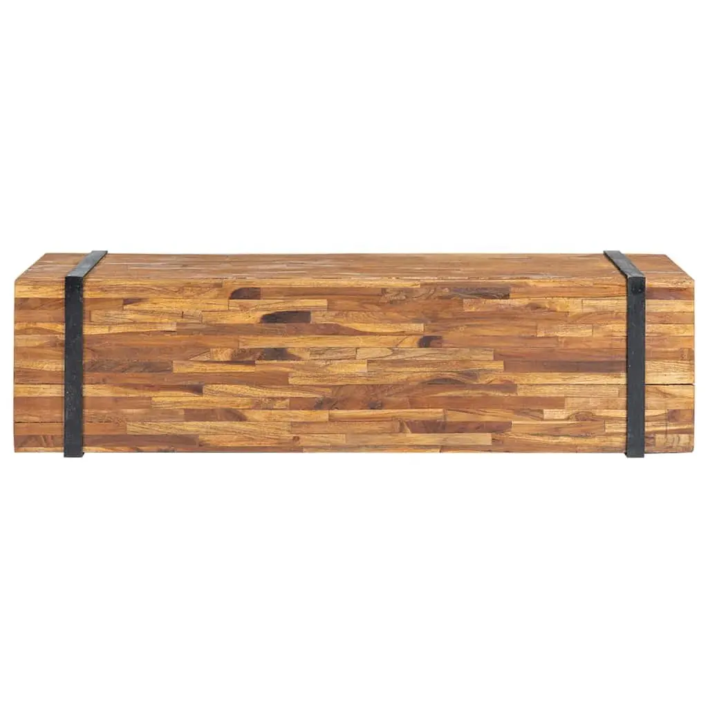Solid Teak Wood TV Stand 110x30x32.5cm with Wheels