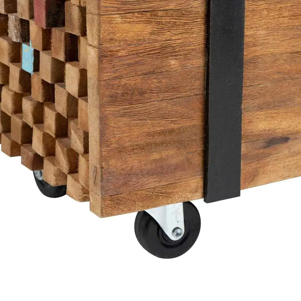 Solid Teak Wood TV Stand 110x30x32.5cm with Wheels