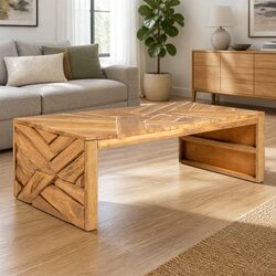 Solid Teak Wood Coffee Table with Unique Erosion Design