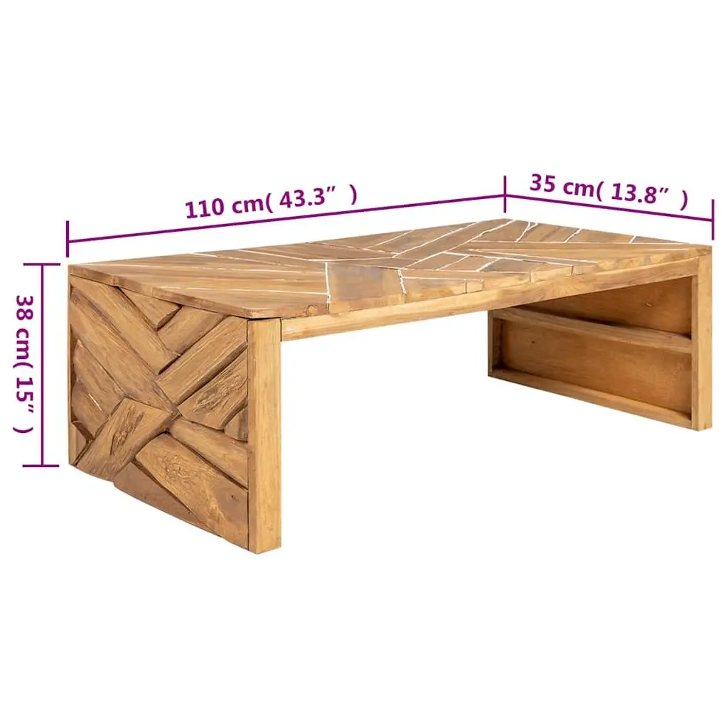 Coffee Table Solid Teak Wood Erosion Design Living Room Accent Furniture Brown