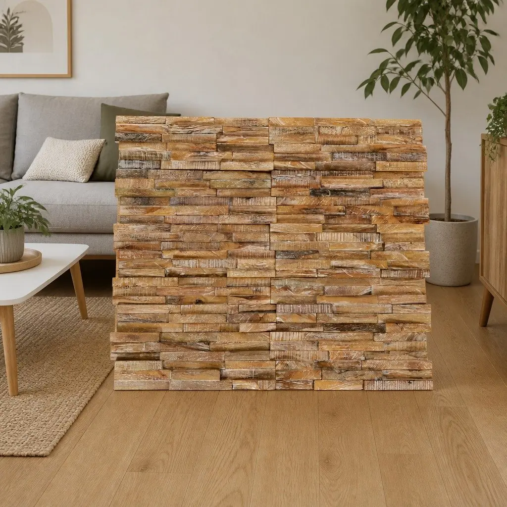 Solid Teak Wood 3D Wall Cladding Panels 10 pcs