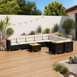 Sturdy 10 Piece Black Poly Rattan Garden Sofa Set