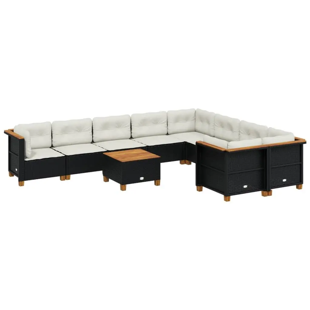 10 Piece Black Poly Rattan Garden Sofa Set