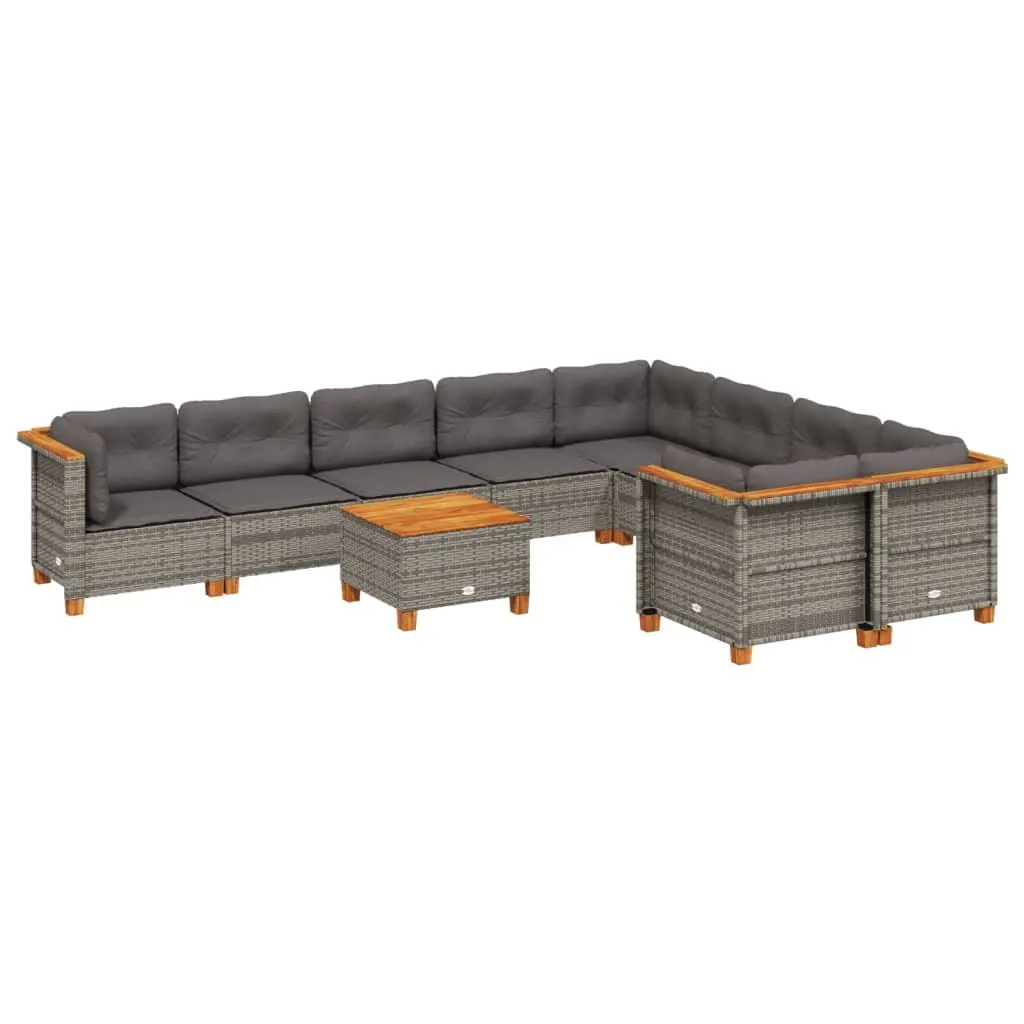 10-Piece Grey Poly Rattan Garden Sofa Set