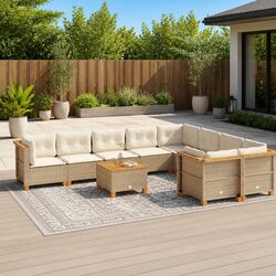 Durable 10 Piece Garden Sofa Set with Beige Cushions