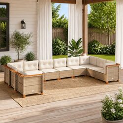 Beige Garden Sofa Set 10 Piece Outdoor Furniture with Cushions