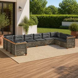 10-Piece Grey Poly Rattan Modular Garden Sofa Set