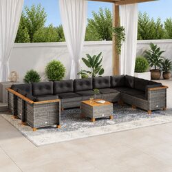 Premium 11 Piece Grey Rattan Garden Sofa Set with Cushions