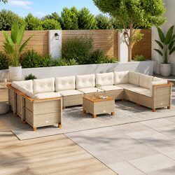 11-Piece Garden Sofa Set with Durable Beige Poly Rattan