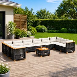 Premium 11 Piece Grey Rattan Outdoor Sofa Set Modular Design