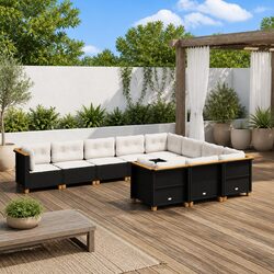 Exceptional Quality 10 Piece Black Poly Rattan Garden Sofa Set