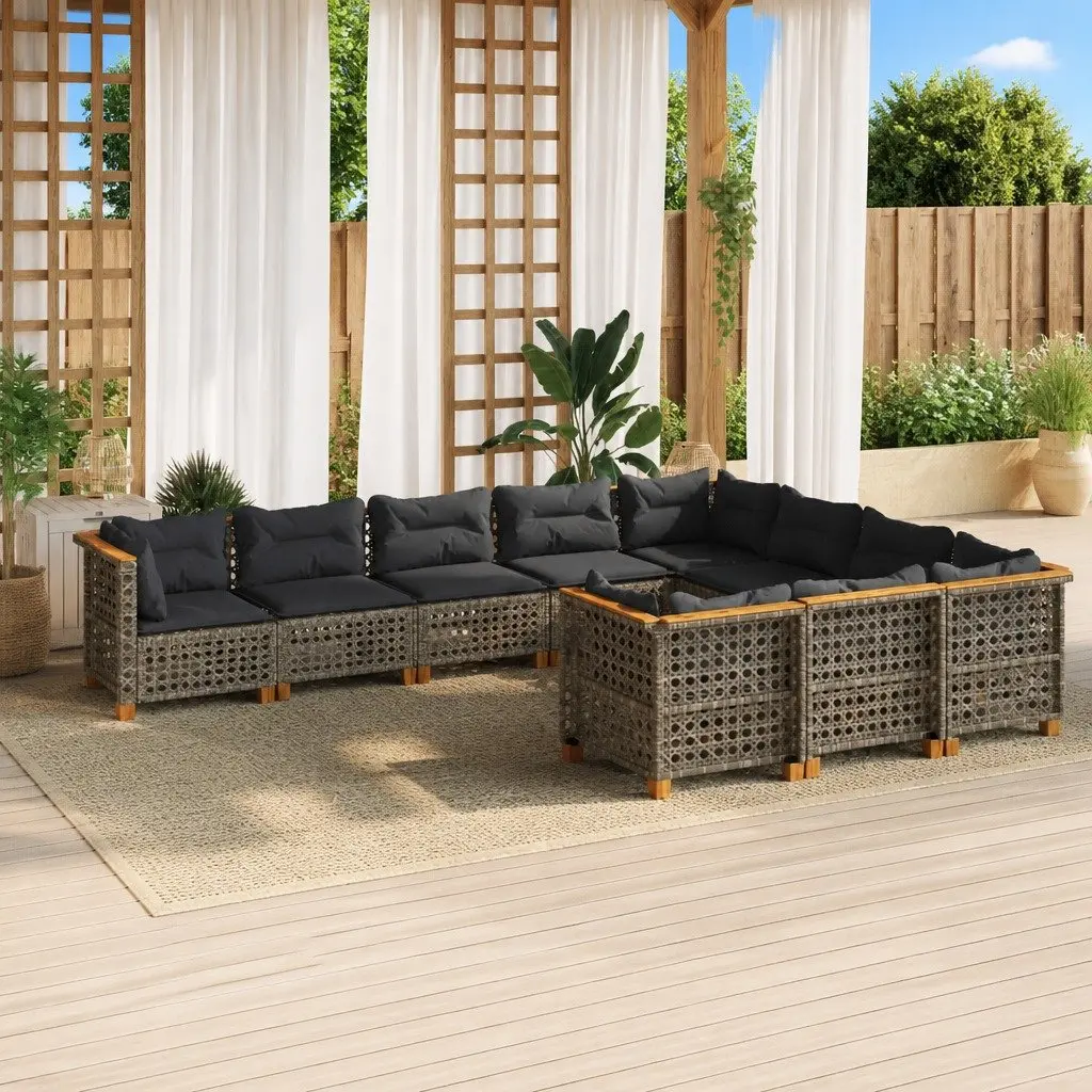 Garden Sofa Set PE Rattan 10 Piece Modular Outdoor Furniture with Cushions Grey