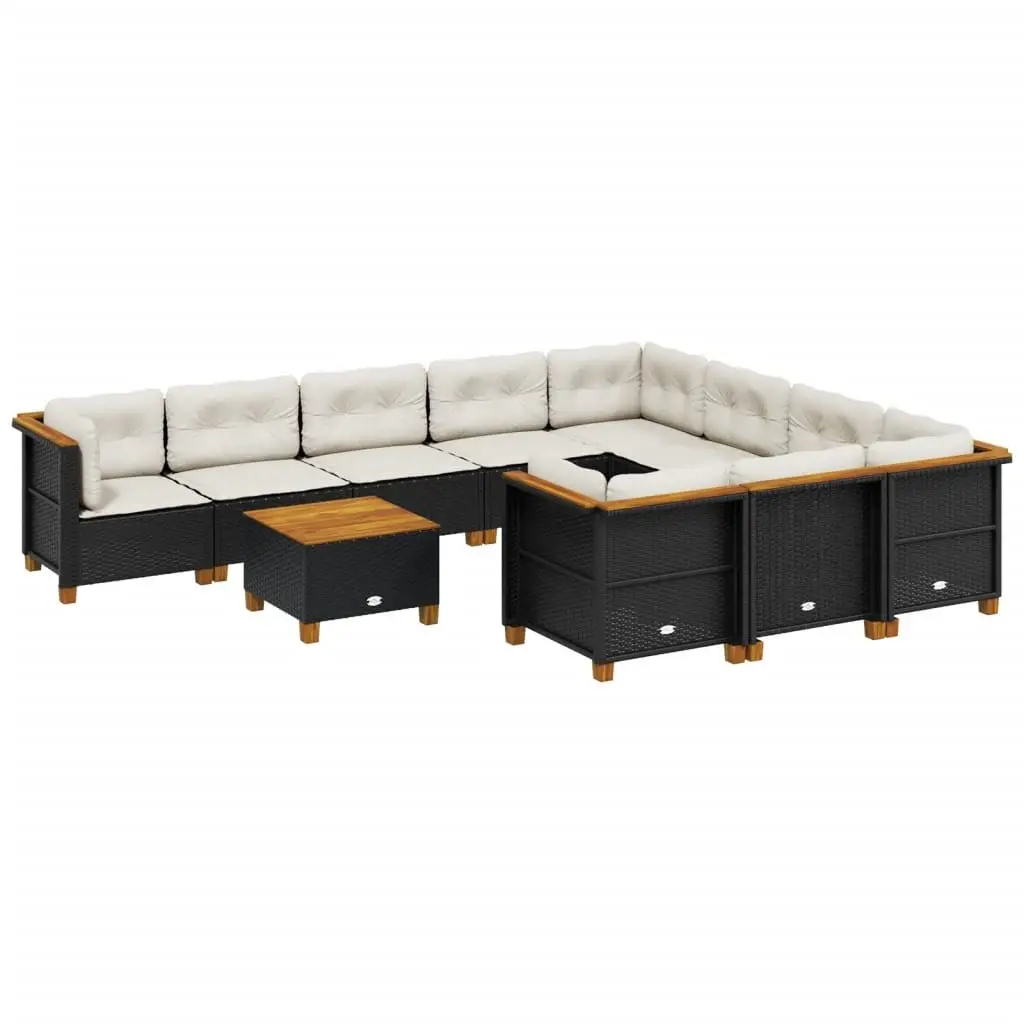 Outdoor Garden Sofa Set PE Rattan 11 Piece Black