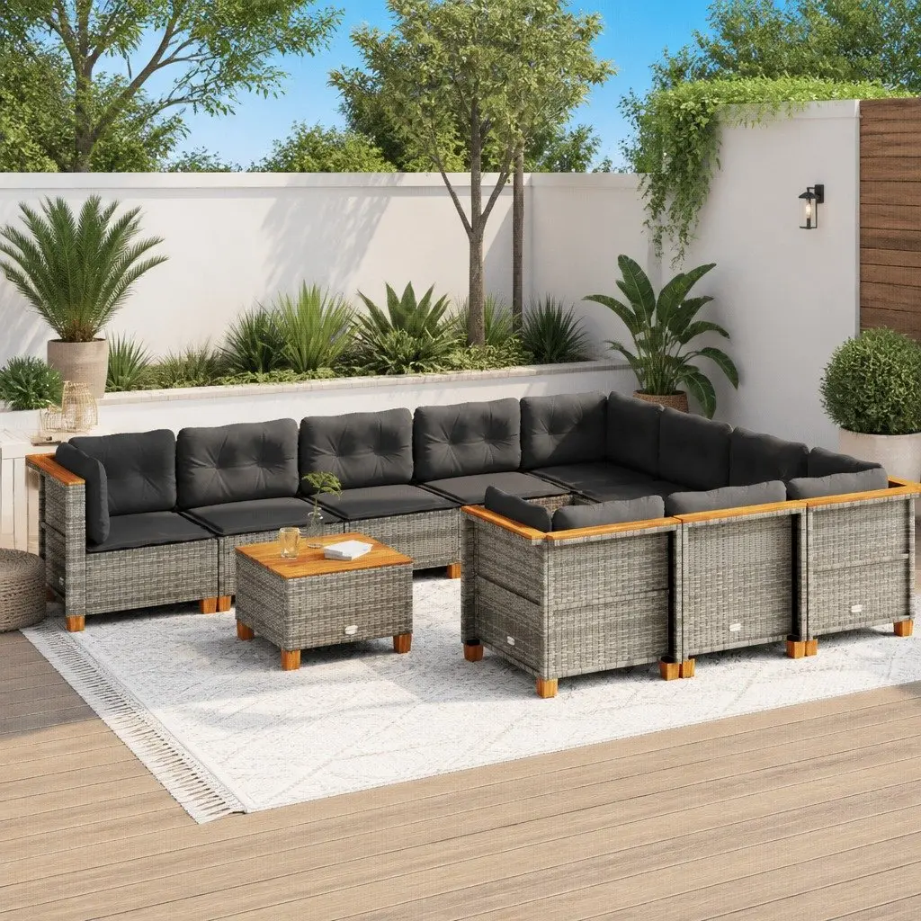 Garden Sofa Set PE Rattan 11 Piece Outdoor Furniture Grey with Cushions