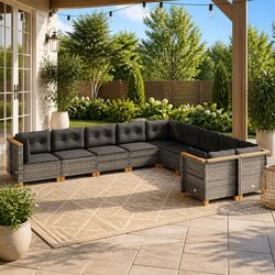 Sturdy 10 Piece Grey Garden Sofa Set with Cushions
